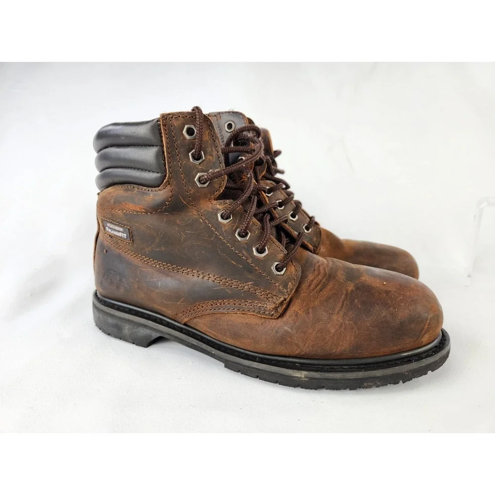 Skechers Work Mens 77026 Grip Slip Resistant Steel Toe boots Leather ASTM 9.5